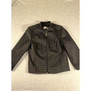 Betty Barclay Womens 40 Black Houndstooth Zip Jacket Stand Collar Lined